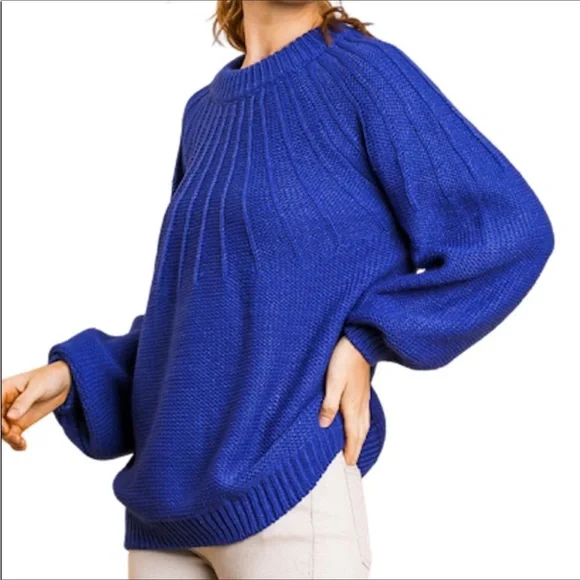 Umgee Women’s Cobalt Blue Oversized Balloon Sleeve Sweater Size S NWOT - Picture 4 of 6
